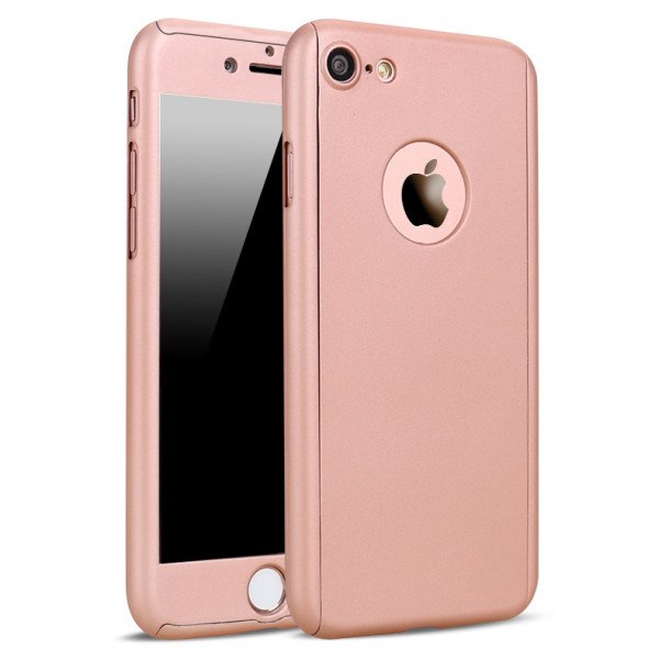 Wholesale iPhone 7 Full Cover Hybrid Case with Tempered Glass (Rose Gold)